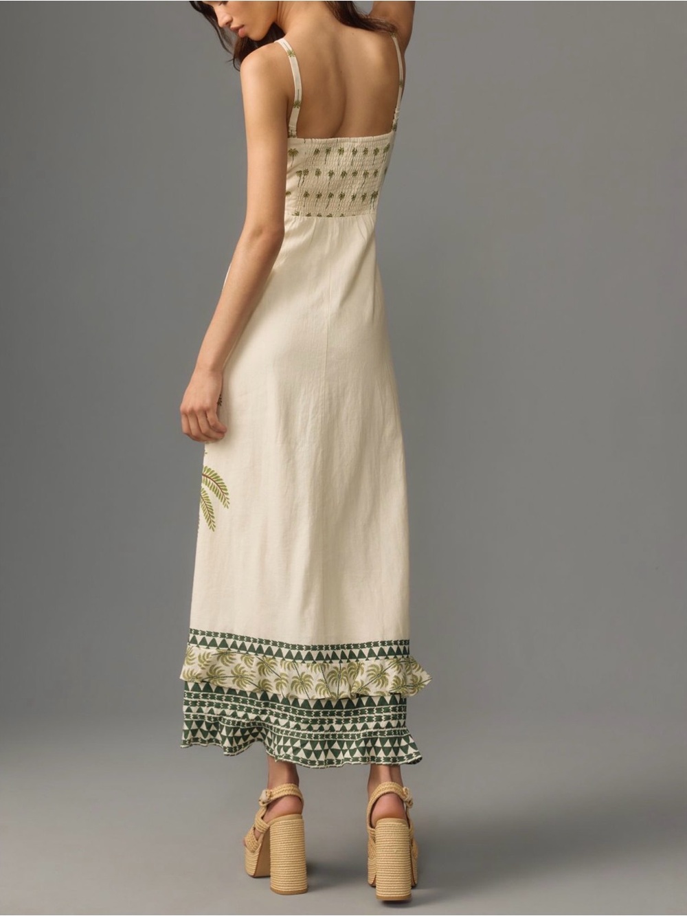 New With Tags FARM Rio Cream Maxi Dress with Green Palm Print - Picture 4 of 7